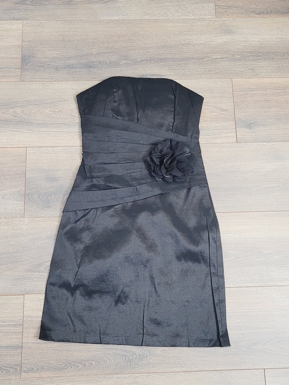 Daisy Black Strapless Flower Detail Cocktail Mini Dress Size Small
